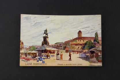 Pohlednice Lázně Poděbrady zámek a pomník krále Jiřího (x6848)