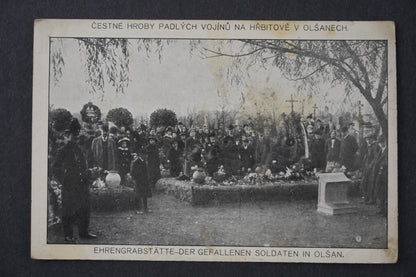 Pohlednice Čestné hroby padlých vojínů na hřbitově v OLŠANECH x8655