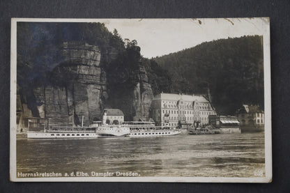 Pohlednice Herrnsketschen a.d. Elbe dampfer dresden Hřensko x8898