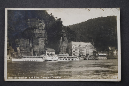 Pohlednice Herrnsketschen a.d. Elbe dampfer dresden Hřensko x8898