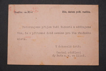 Pohlednice KORESPONDENČNÍ LÍSTEK BAŤA ZLÍN x9035