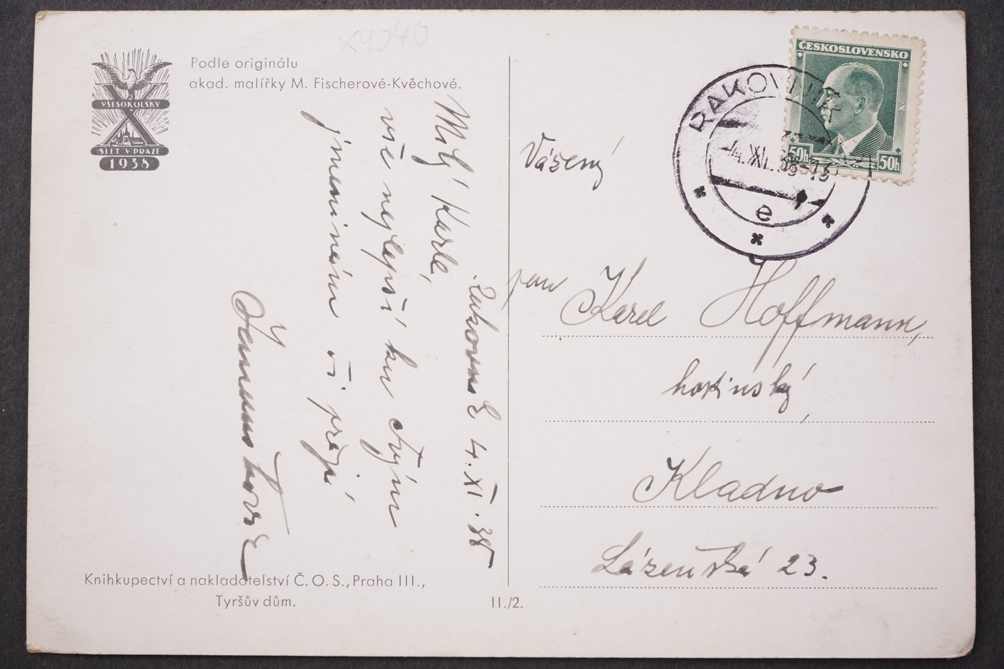 Pohlednice VŠESOKOLSKÝ SLET X. 1938 M. FISCHEROVÉ KVĚCHOVÉ x9040