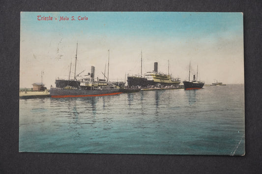 Pohlednice PARNÍK LODĚ PŘÍSTAV TRIESTE MOLO S. CARLO x9100