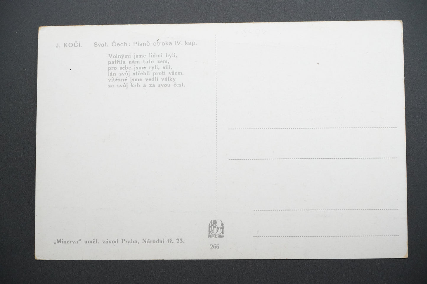 Pohlednice J. Kočí – Svat. Čech: Písně otroka IV., Minerva (x9574)