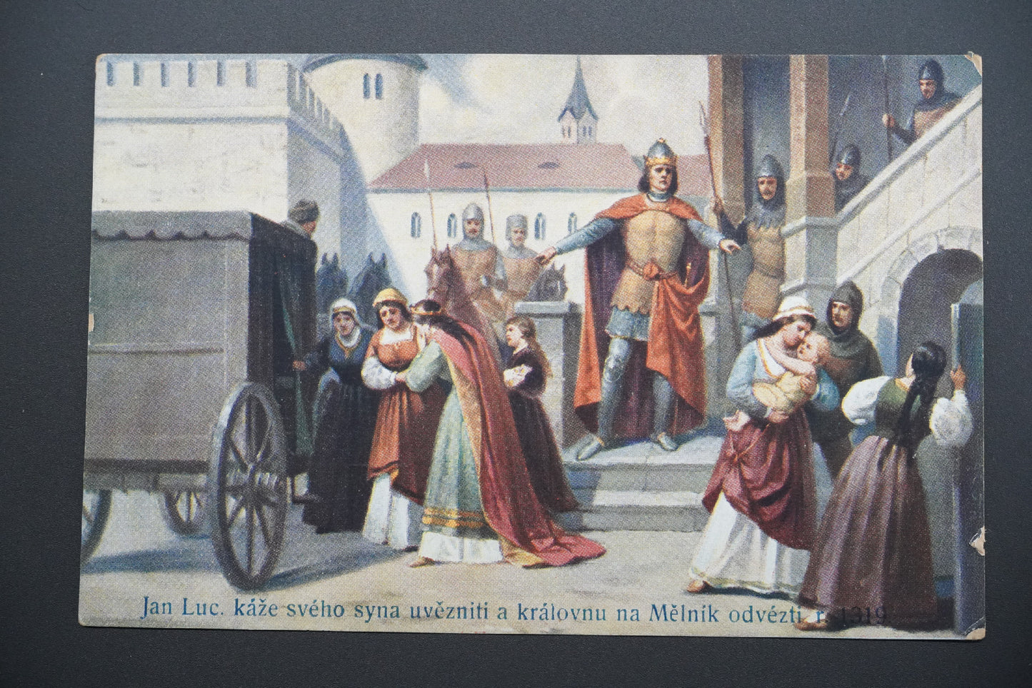 Pohlednice Jan Luc. káže uvěznit syna a královnu r. 1319 (x9576)