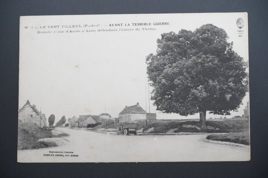 Pohlednice Le Vert Tilleul – silnice Arras–Lens před válkou (x9597)