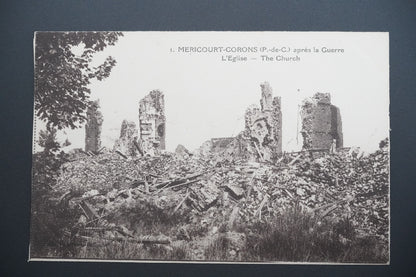 Pohlednice Méricourt-Corons – kostel po válce (x9608)