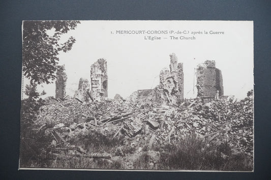 Pohlednice Méricourt-Corons – kostel po válce (x9608)