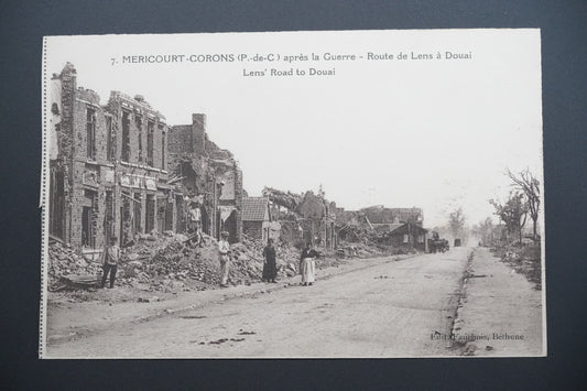 Pohlednice Méricourt – silnice Lens–Douai po válce (x9610)