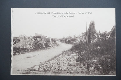 Pohlednice Méricourt – Rue du 1er Mai po válce (x9648)