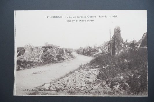 Pohlednice Méricourt – Rue du 1er Mai po válce (x9648)
