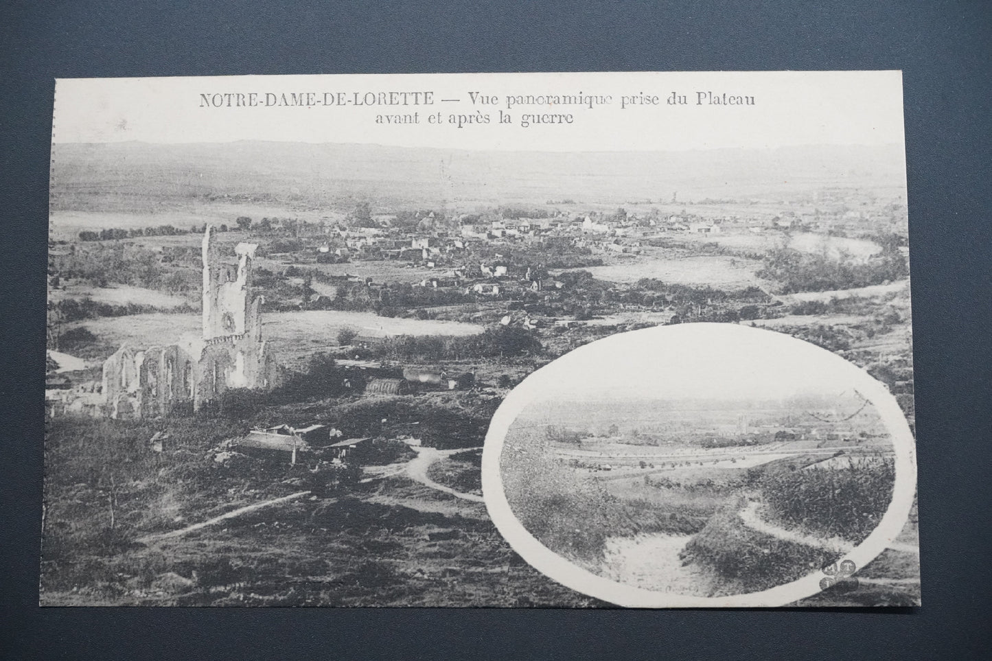 Pohlednice N.-D.-de-Lorette – panoráma před/po válce (x9698)