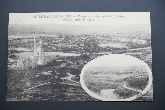 Pohlednice N.-D.-de-Lorette – panoráma před/po válce (x9698)