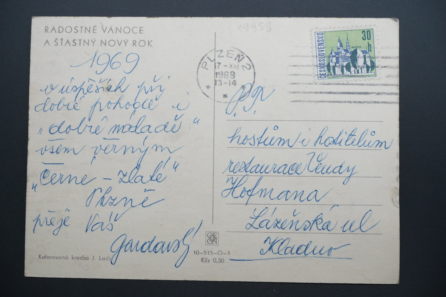 Pohlednice Vánoce – kresba J. Lady, pokoj lidem (x9958)