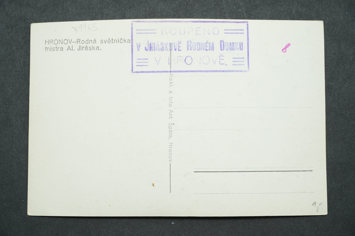 Postcard Hronov BIRTHDAY CANDLE OF MASTER AL. JIRÁSEK x9965