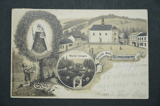 Pohlednice Marien Anlagen Gruss aus Schwadowitz x9983