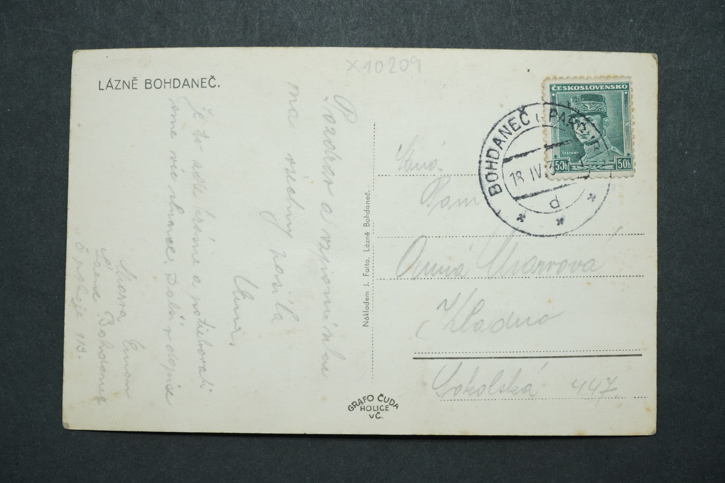 Postcard Spa Bohdaleč x10209