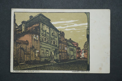Pohlednice Hradec Králové staré domy v dlouhé ulici x10243