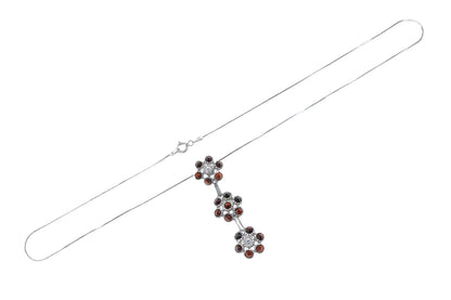 Stříbrný náhrdelník s granátovými kamínky 41,5 cm