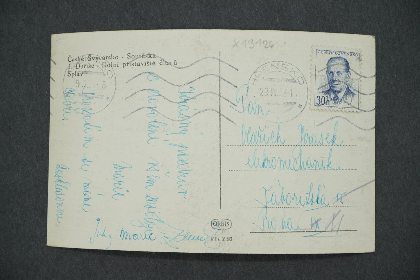 Pohlednice ČESKÉ ŠVÝCARSKO  J. DURIŠE PŘÍSTAVIŠTĚ ČLUNŮ SPLAV (x13126)