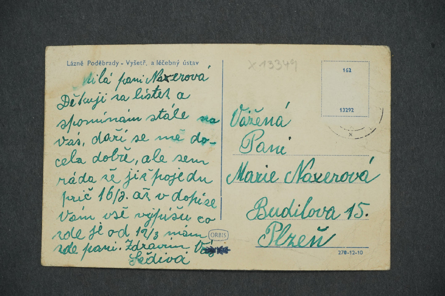 Postcard LÁZNĚ PODEBRADY (x13349)