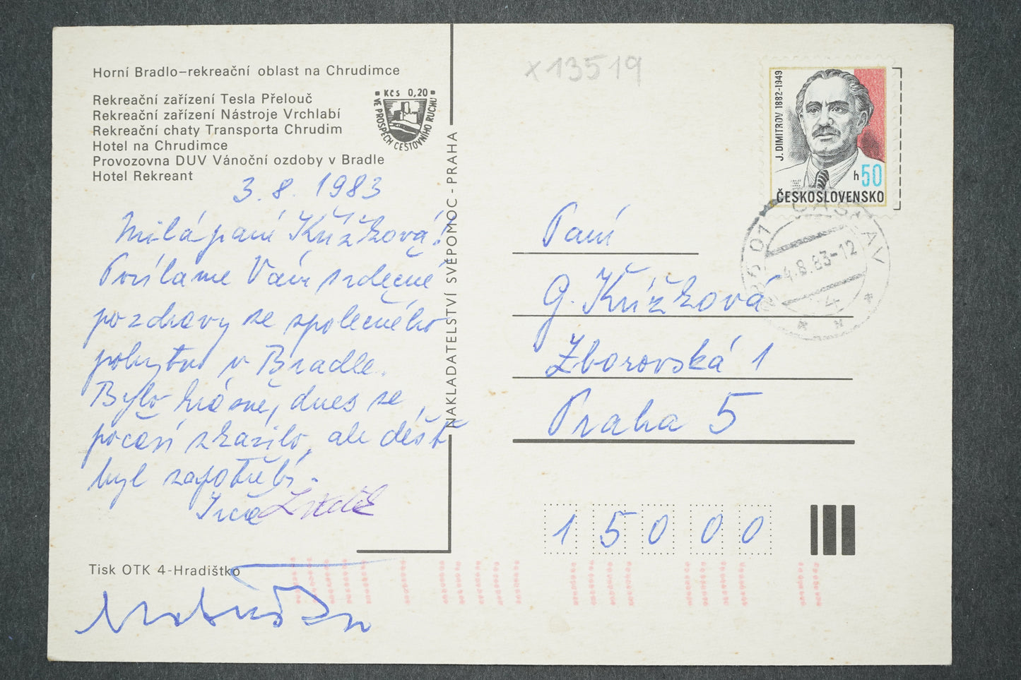 Postcard HORNÍ BARDLO RECREATIONAL AREA ON CHRUDIMCA (x13519)