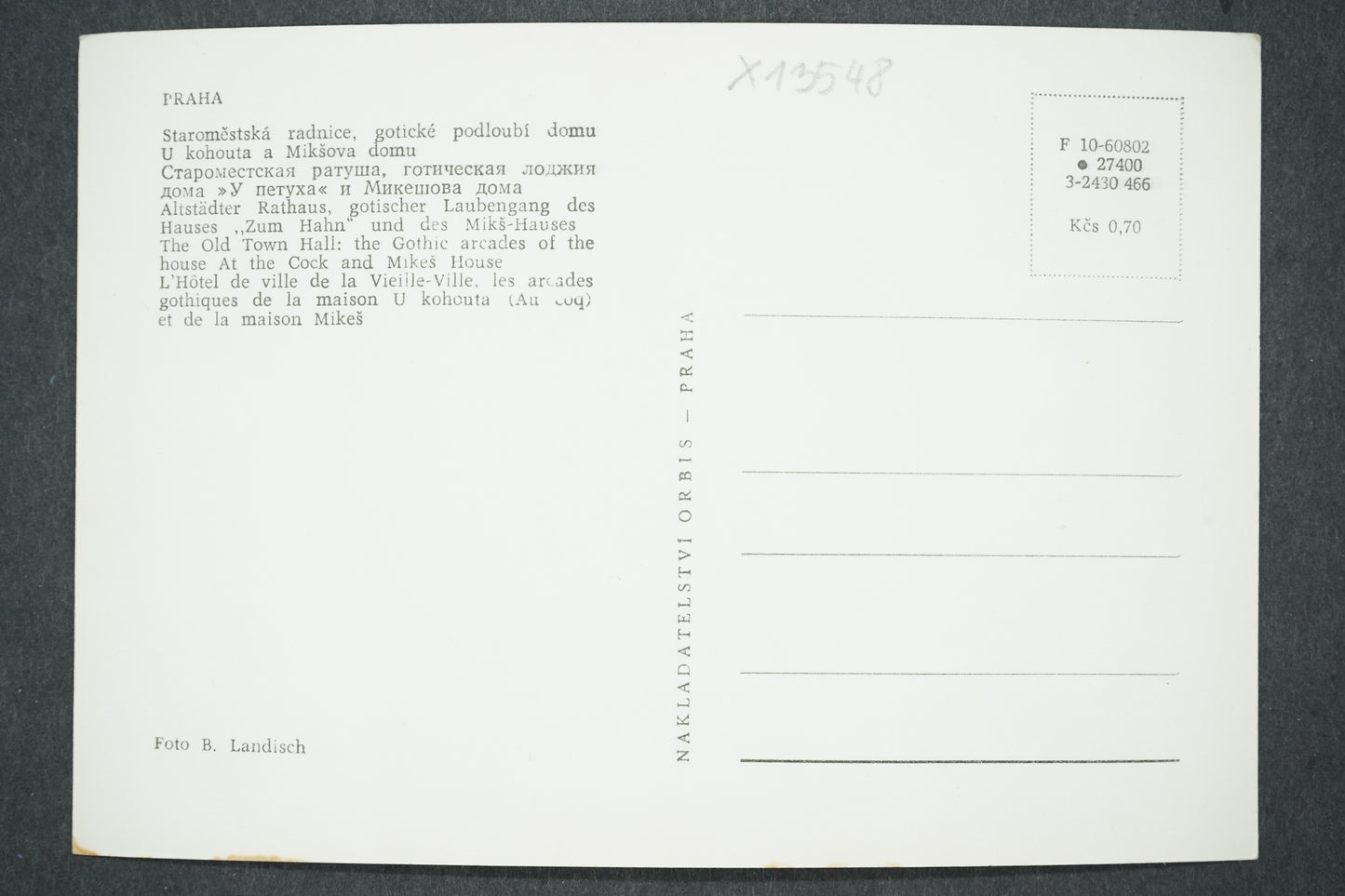 Postcard OLD PRAGUE. TOWN HALL NEAR KOHOUT AND MIKŠ'S HOUSE (x13548)