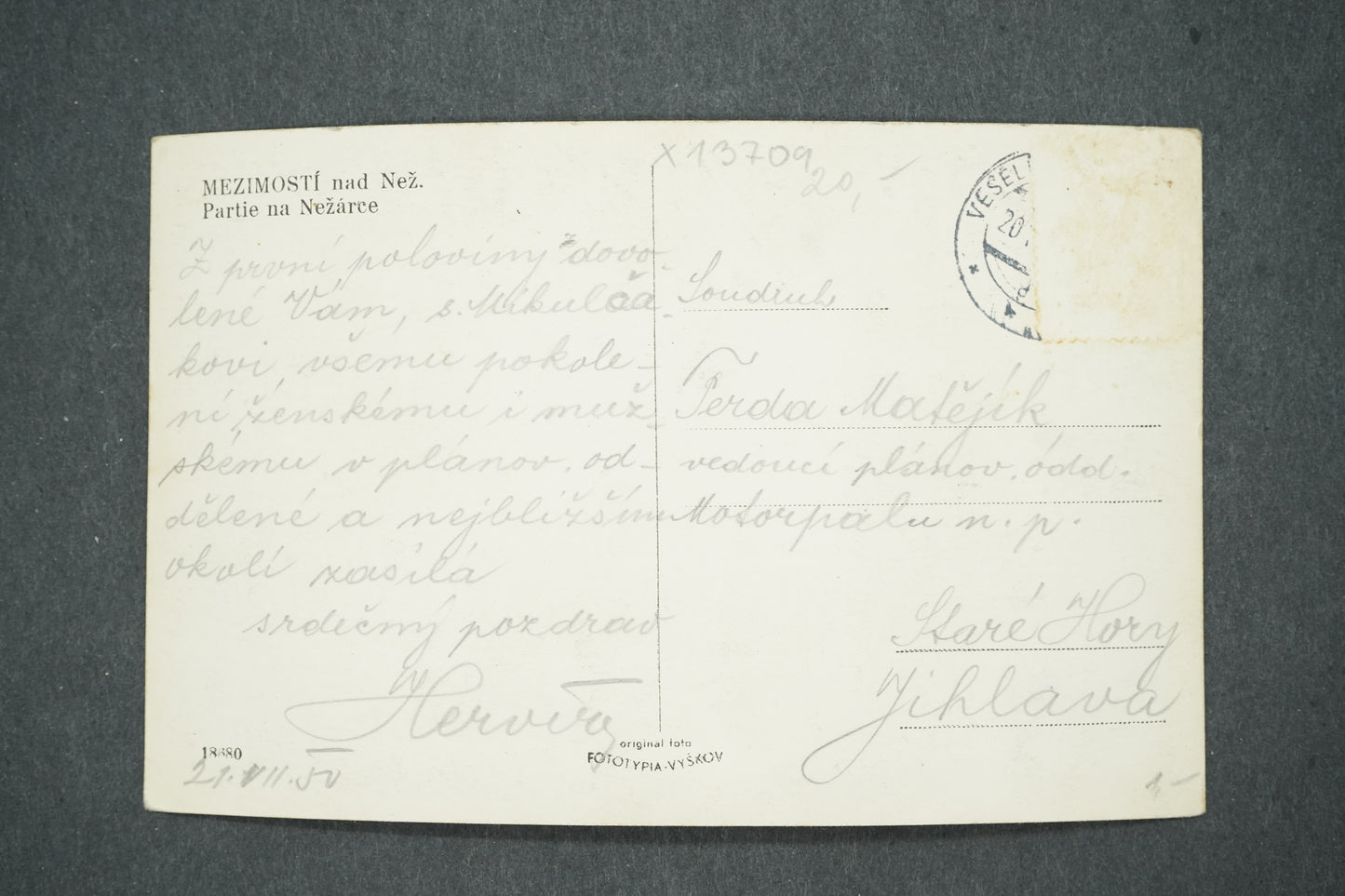 Pohlednice MEZIMOSTÍ NAD NEŽ. PARTIE NA NEŽÁRCE (x13709)