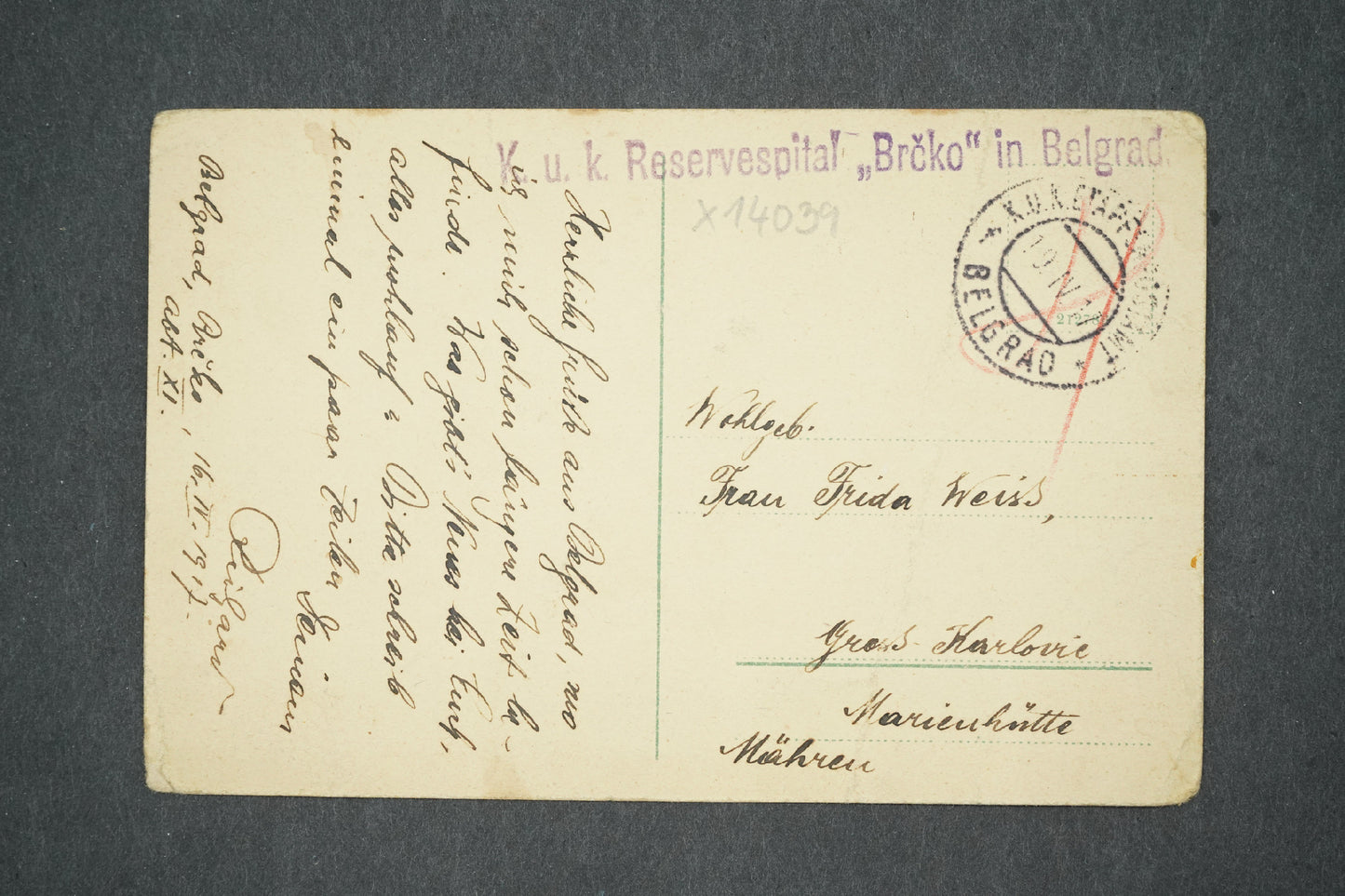 Pohlednice BELGRAD MIT AVALABERG K.u.K Reservesital BRČKO (x14039)