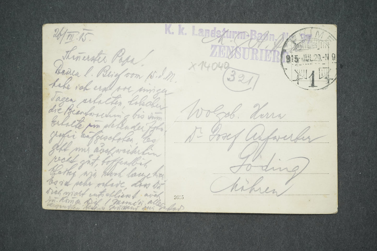 Pohlednice CHLAP NA KONI K.K. LANDSTURM BAON Nr 37 ZENSURIERT (x14040)