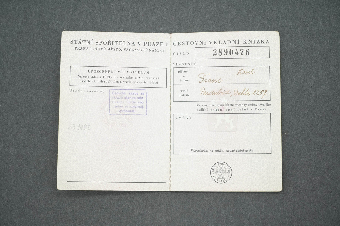 CESTOVNÍ VKLADNÍ KNÍŽKA (x14909)