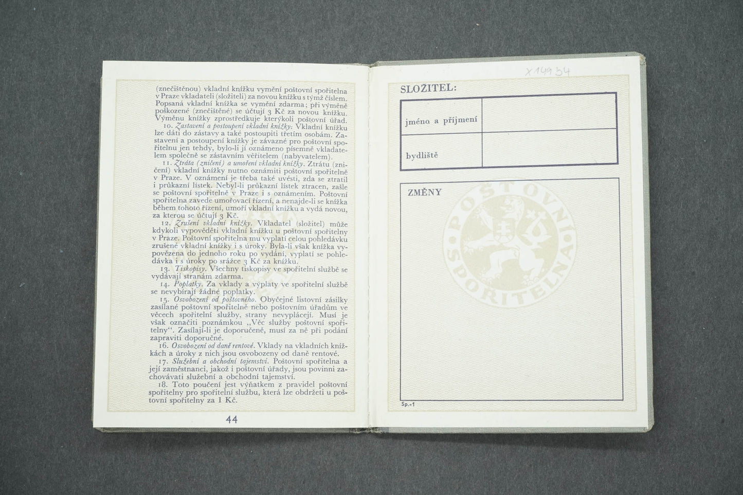 VKLADNÍ KNÍŽKA POŠTOVNÍ SPOŘITELNA (x14934)