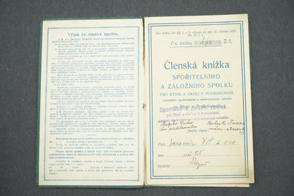 Členská knížka Spořitelního a záložního spolku ve Rtyni (x14935)