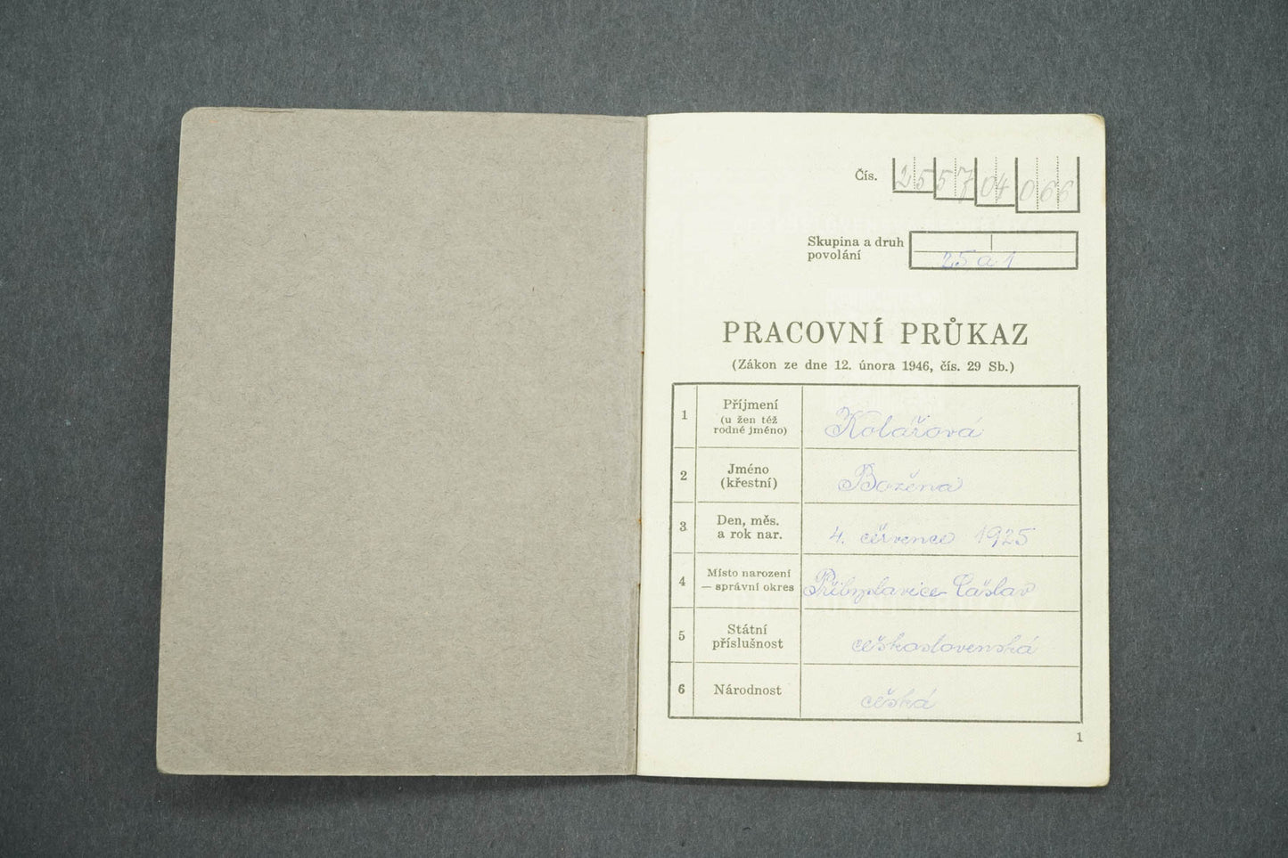 PRACOVNÍ PRŮKAZ ČESKOSLOVENSKÁ REPUBLIKA (x14957)