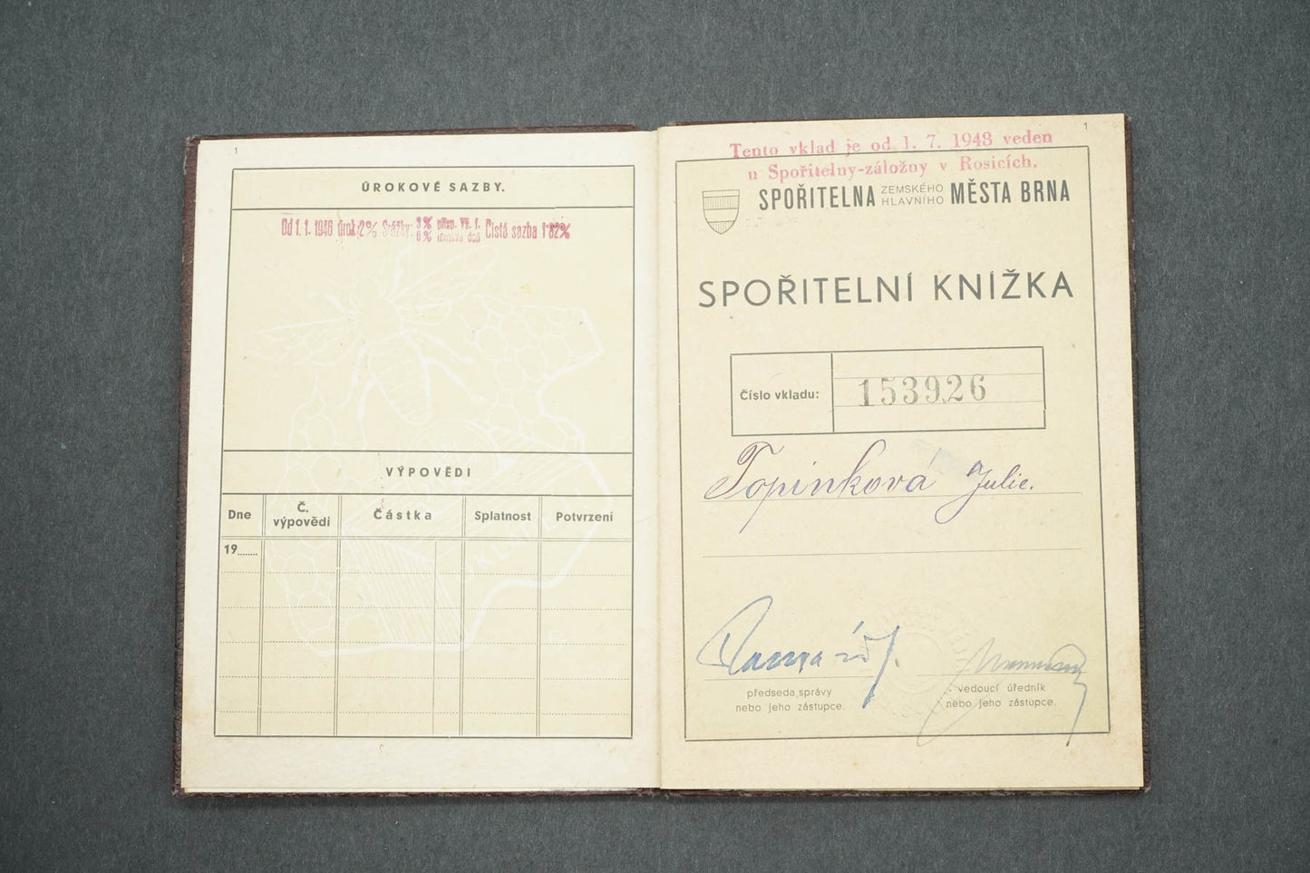 SPOŘITELNÍ KNÍŽKA SPOŘITELNA A ZÁLOŽNA V ROSICÍCH U BRNA (x14965)