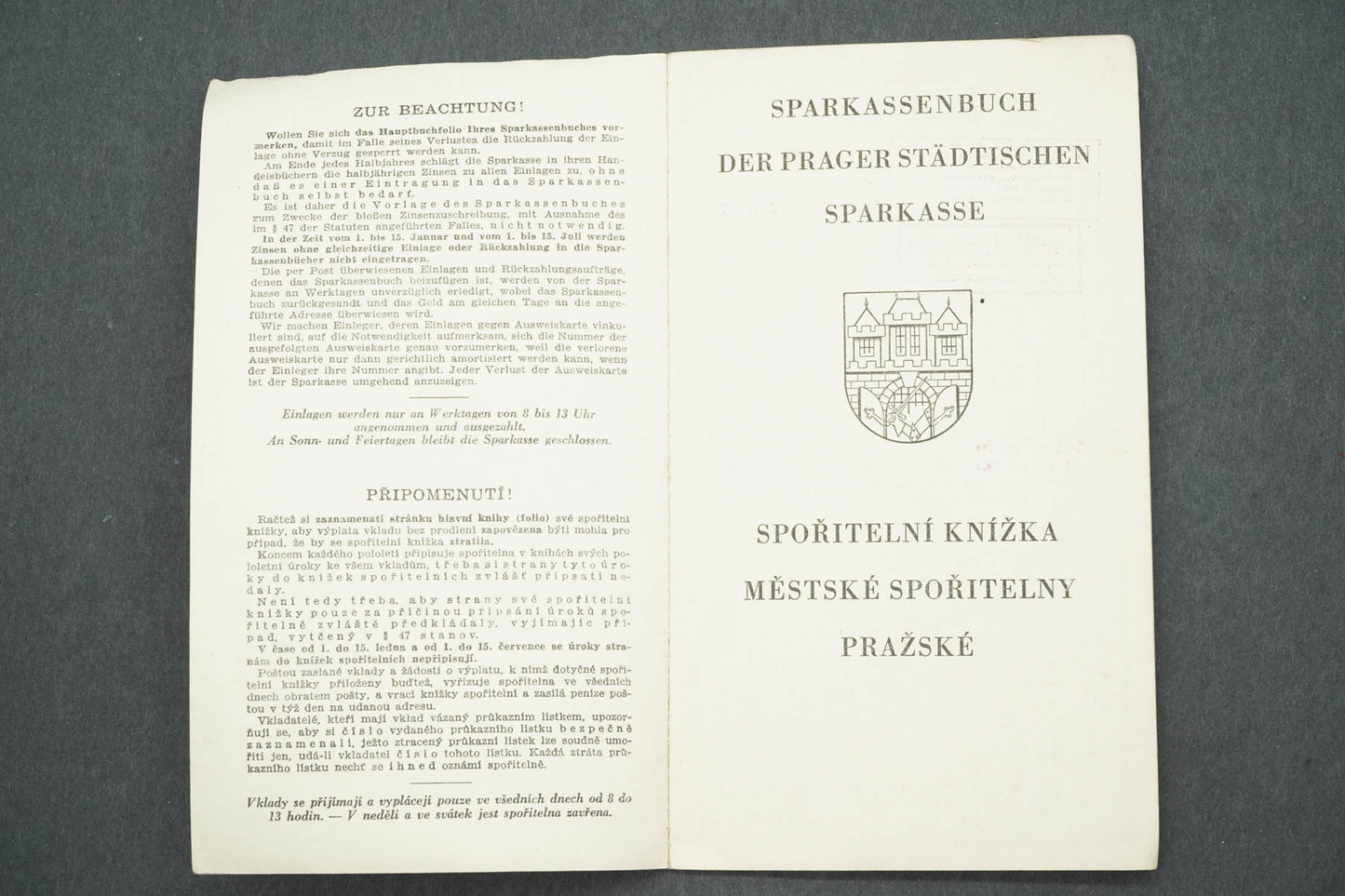 SPOŘITELNÍ KNÍŽKA MĚSTSKÉ SPOŘITELNY PRAŽSKÉ (x14975)