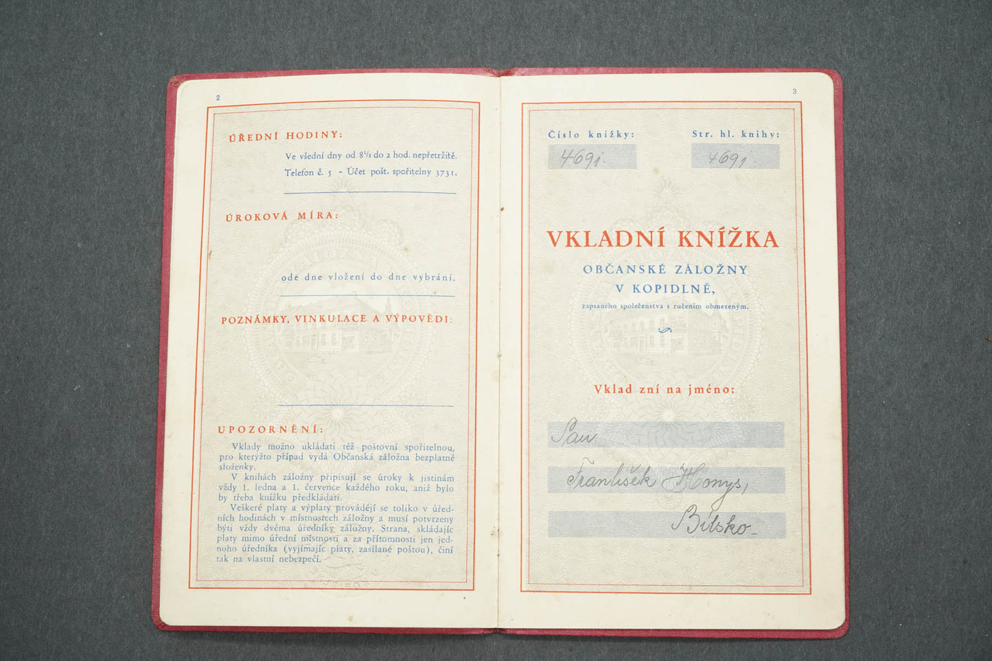 VKLADNÍ KNÍŽKA OBČANSKÉ ZÁLOŽNY V KOPIDLNĚ (x14976)