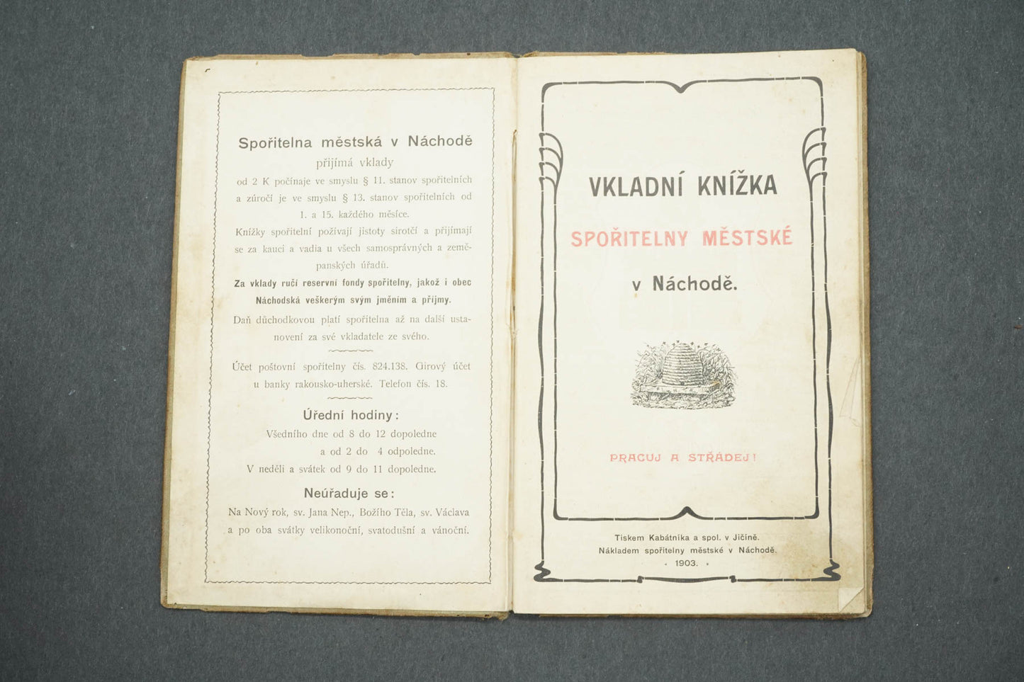 VKLADNÍ KNÍŽKA SPOŘITELNY MĚSTSKÉ V NÁCHODĚ (x14988)