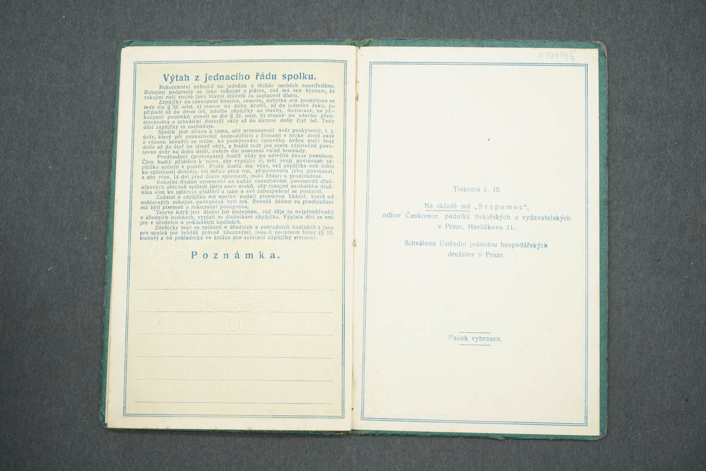 Členská knížka spořitelny ve Rtyni v Podkrkonoší (x14995)