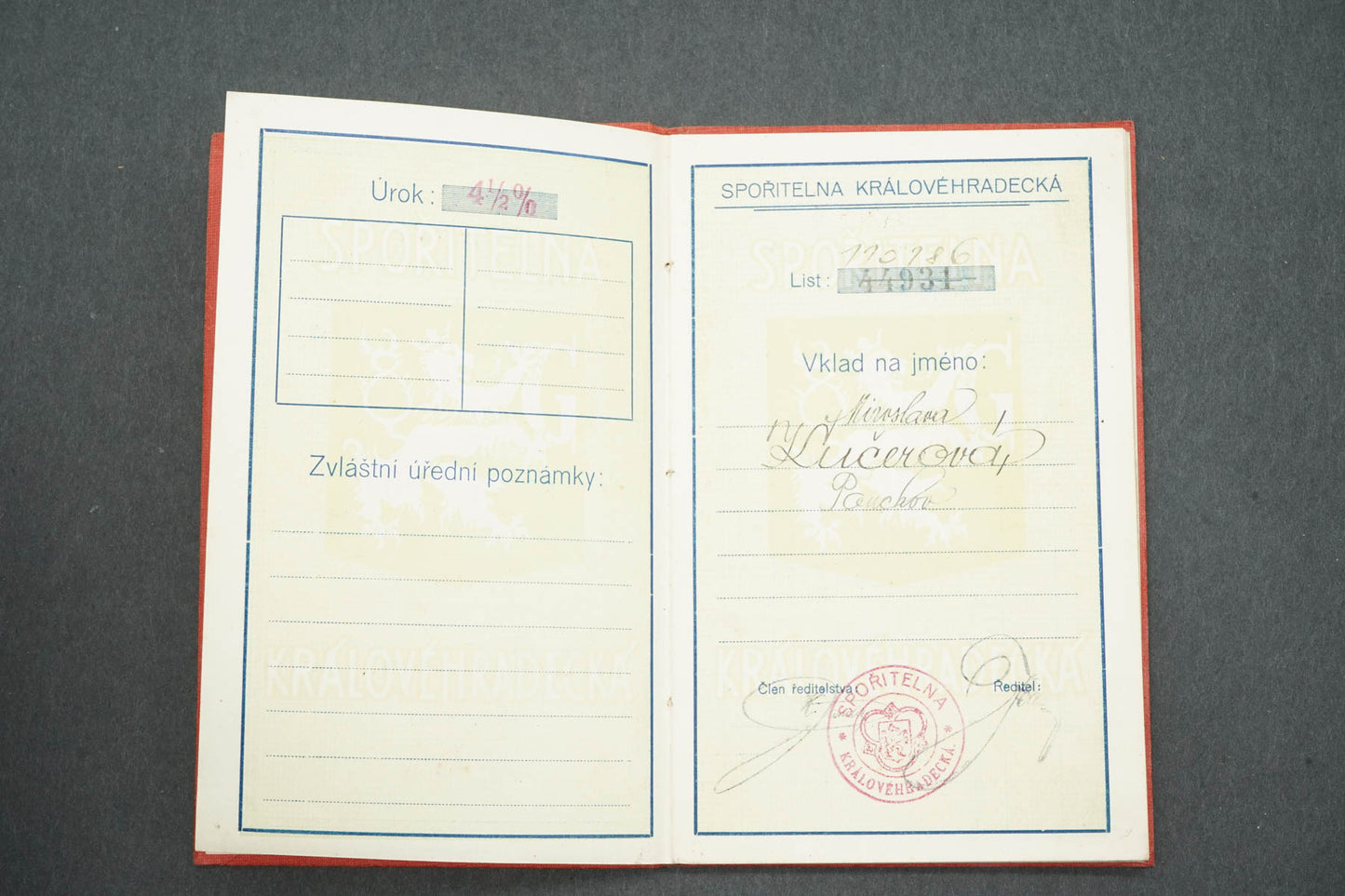 VKLADNÍ KNÍŽKA SPOŘITELNY KRÁLOVEHRADECKÉ (x15011)