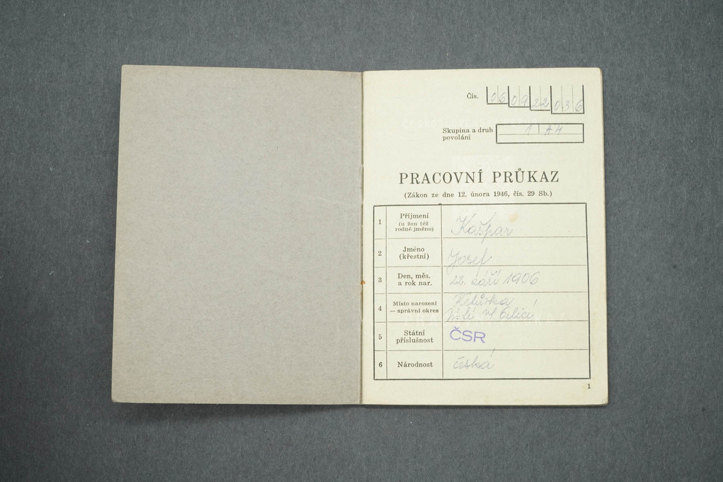 PRACOVNÍ PRŮKAZ ČESKOSLOVENSKÁ REPUBLIKA (x15015)