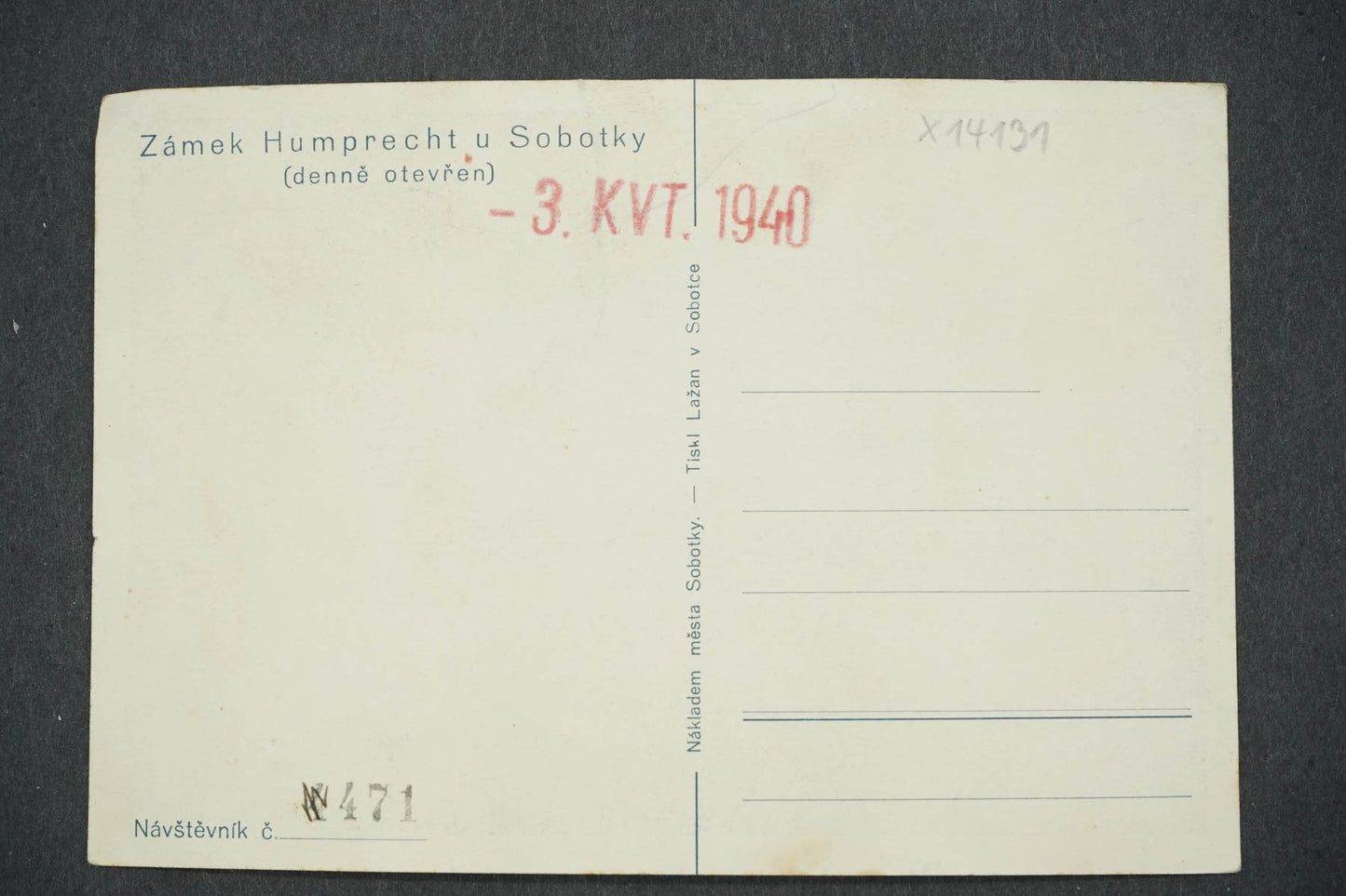 Pohlednice ZÁMEK HUMPRECHT U SOBOTKY 1940 (x14131)