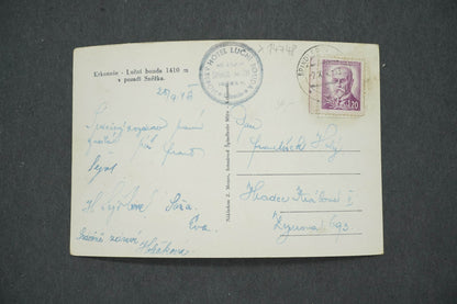 Pohlednice KRKONOŠE LUČNÍ BOUDA V POZADÍ SNĚŽKA (x14748)