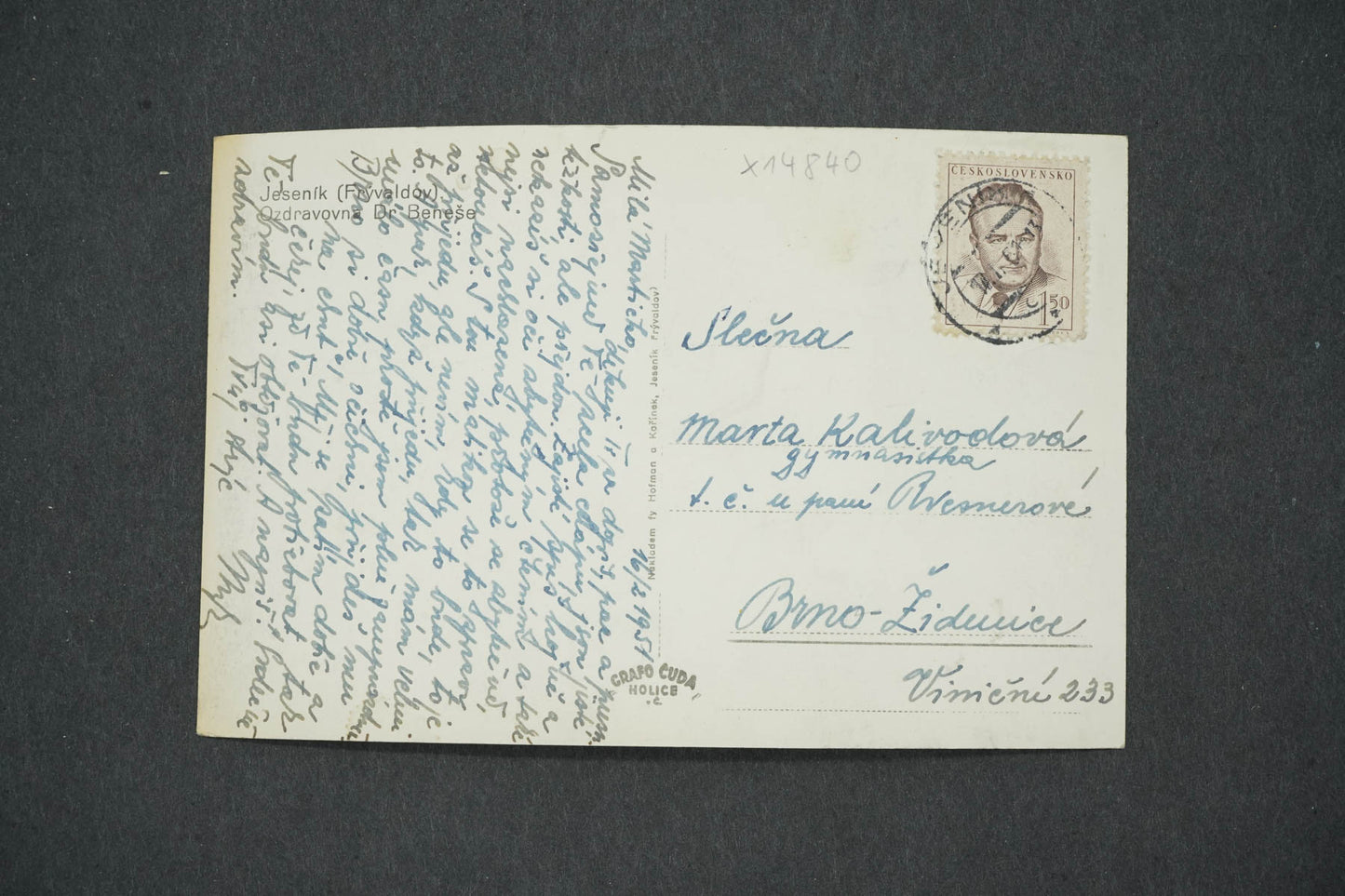 Pohlednice JESENÍKY (FRÝVALDOV) OZDRAVOVNA DR. BENEŠE (x14840)