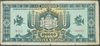 Maďarsko . 100 000 SZÁAZER MILPENGO. 1946 SER B