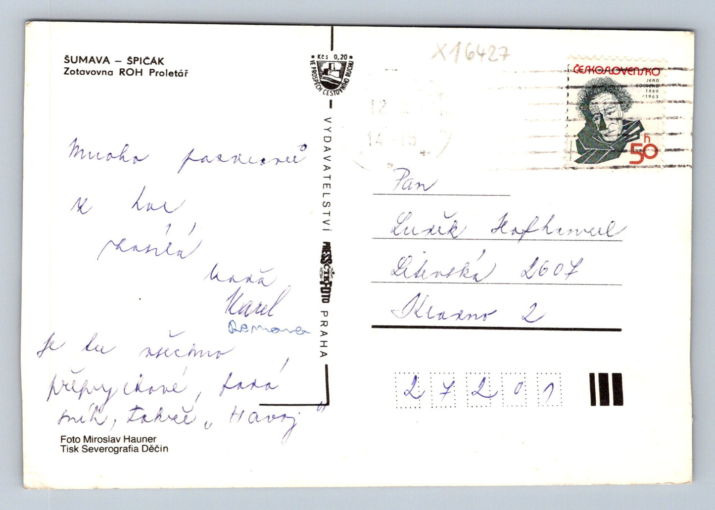 Pohlednice ZOTAVOVNA ROH PROLÉTÁŘ - ŠUMAVA - ŠPIČÁK (x16427)