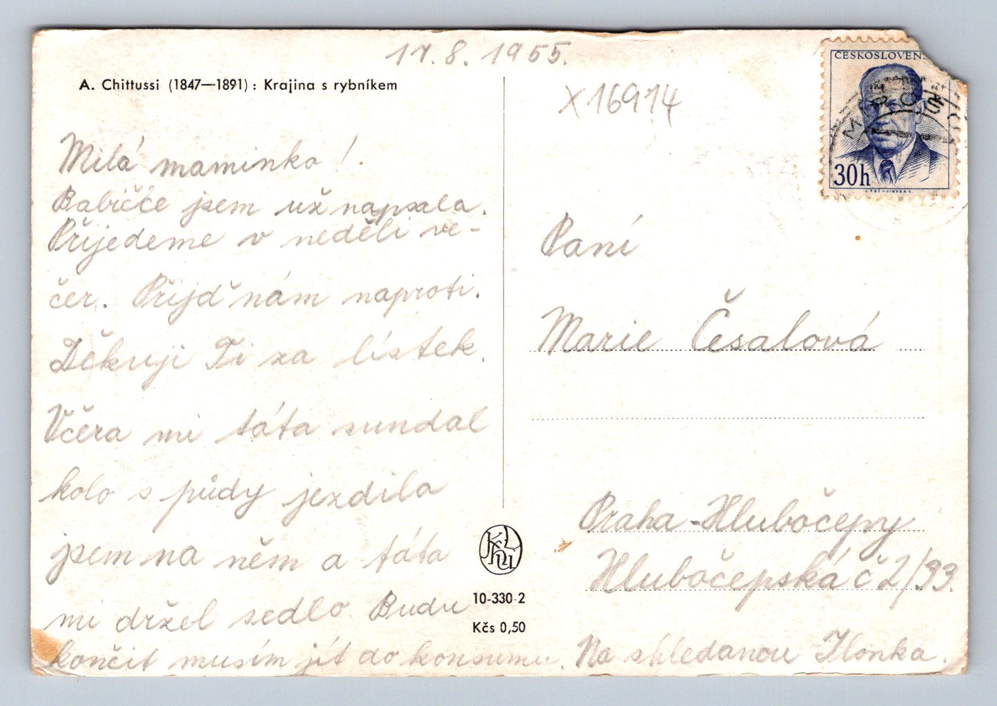 Pohlednice A. CHITTUSSI (1847 - 1891): KRAJINA S RYBNÍKEM (x16914)