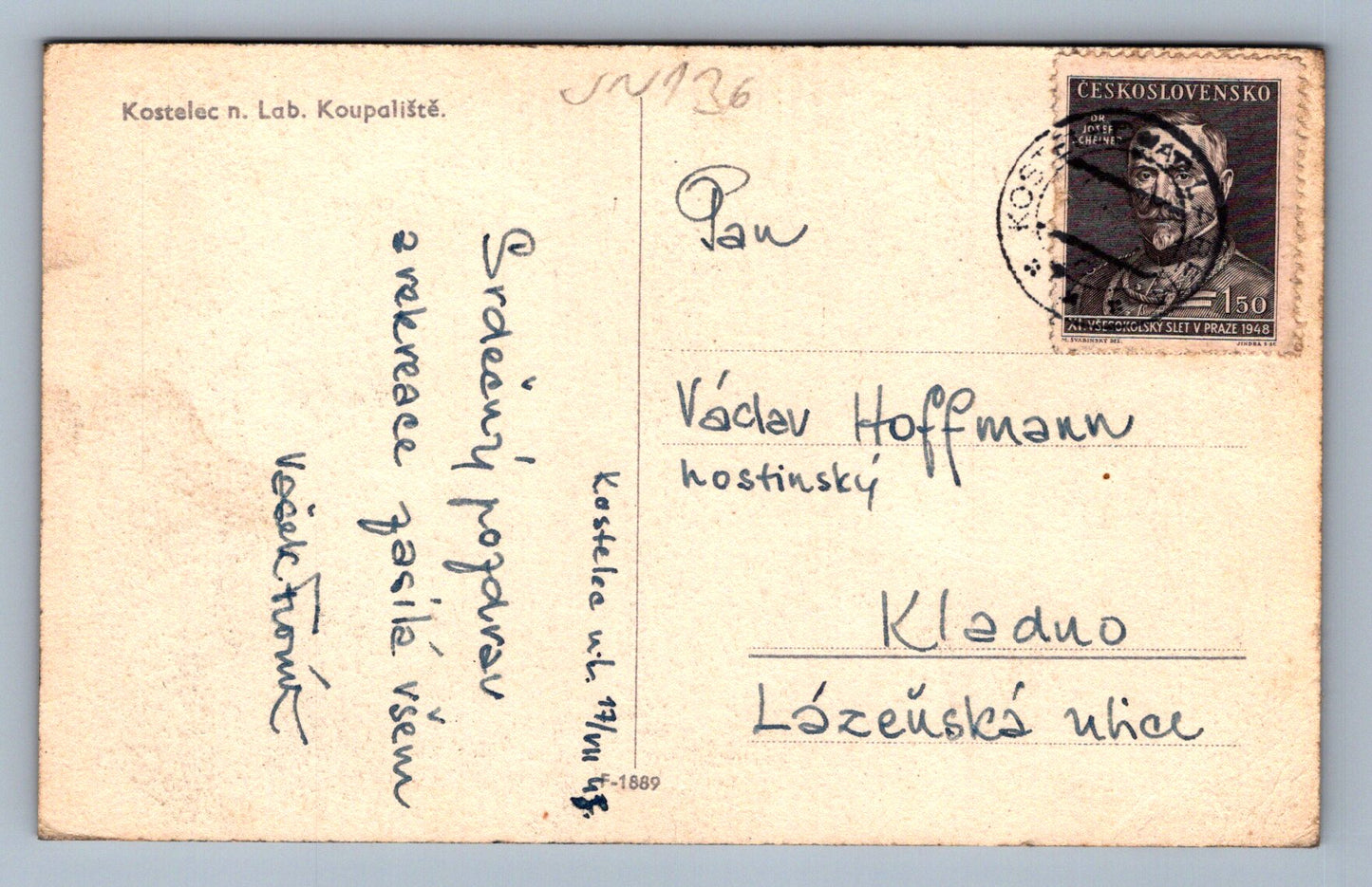 Pohlednice Kostelec n. Lab. Koupaliště (JN136)