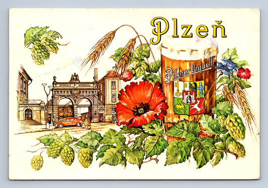 Pohlednice Plzeň - kreslené pivo (JN306)