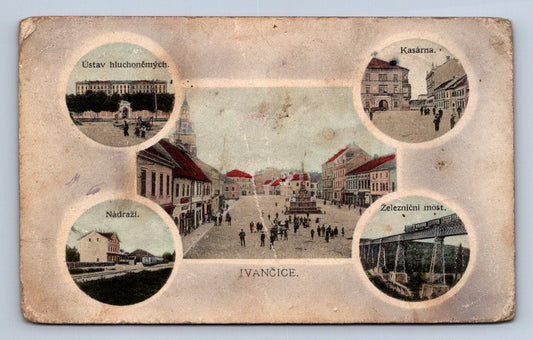 Pohlednice Ivančice - kasárna - nádraží-žel.most-ústav hluchoněmých (J